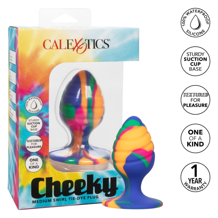 CHEEKY MEDIUM SWIRL BUTT PLUG - TIE-DYE