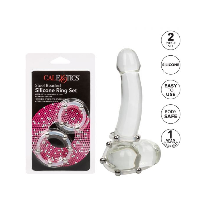 STEEL BEADED SILICONE RING SET