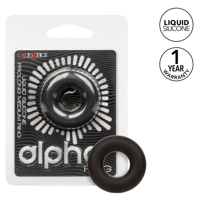 COCK RING MEDIUM BLACK ALPHA LIQUID SILICONE PROLONG