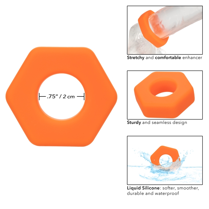 COCK RING ORANGE ALPHA LIQUID SILICONE PROLONG SEXAGON