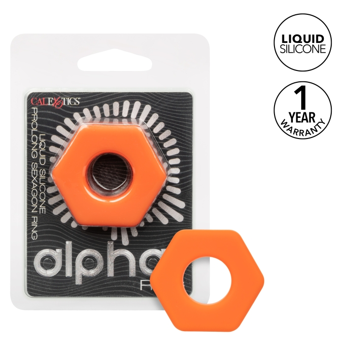 COCK RING ORANGE ALPHA LIQUID SILICONE PROLONG SEXAGON