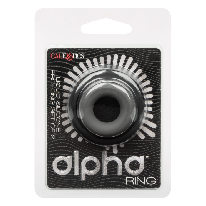 COCK RING BLACK ALPHA LIQUID SILICONE PROLONG SET OF 2