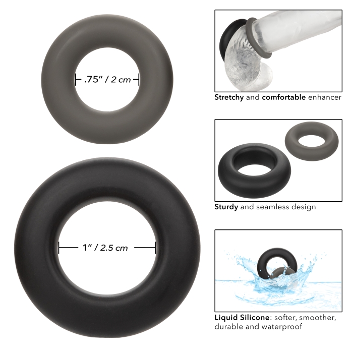 COCK RING BLACK ALPHA LIQUID SILICONE PROLONG SET OF 2