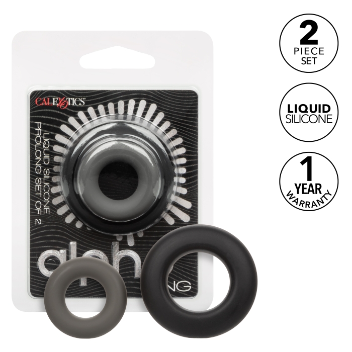 COCK RING BLACK ALPHA LIQUID SILICONE PROLONG SET OF 2