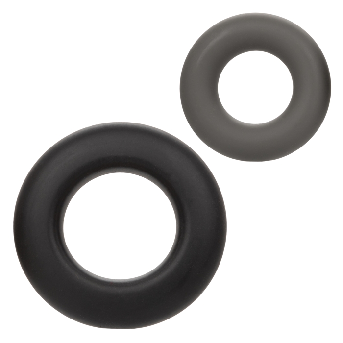 COCK RING BLACK ALPHA LIQUID SILICONE PROLONG SET OF 2