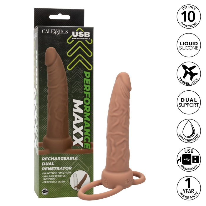 PERFORMANCE MAXX RECHARGEABLE DUAL PENETRATOR - BROWN
