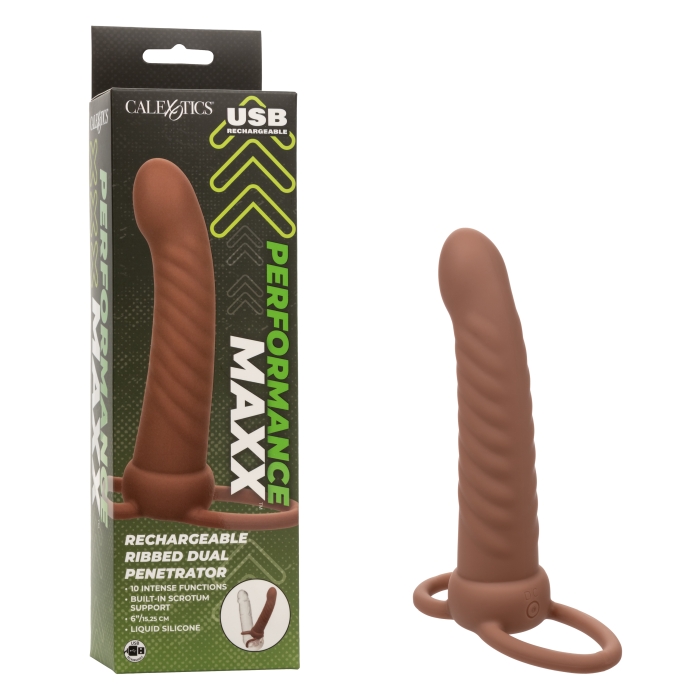 PERFORMANCE MAXX RECHARGEABLE RIBBED DUAL PENETRATOR - BROWN PERFORMANCE MAXX RECHARGEABLE RIBBED DUAL PENETRATOR - BROWN