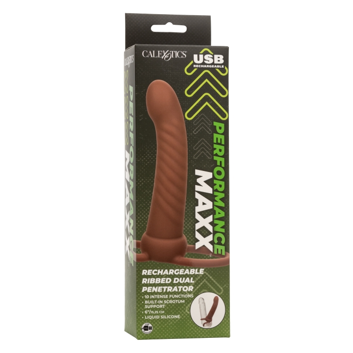 PERFORMANCE MAXX RECHARGEABLE RIBBED DUAL PENETRATOR - BROWN