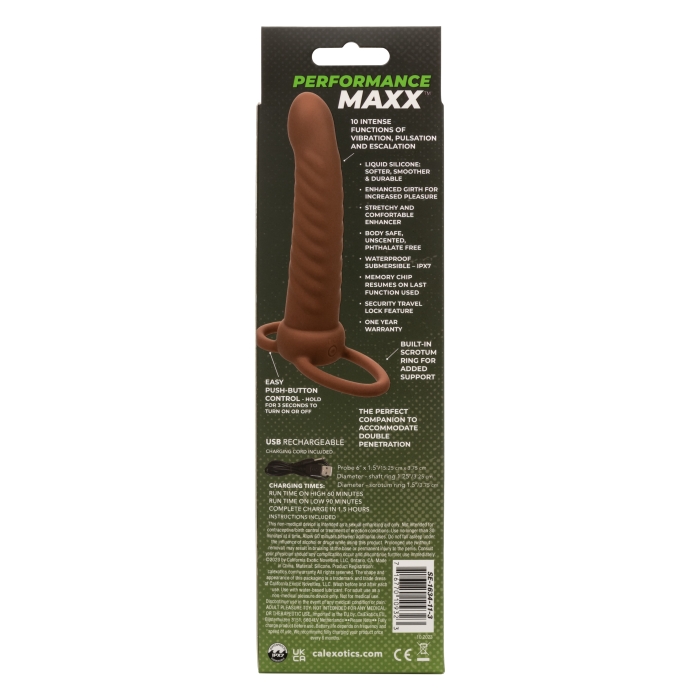 PERFORMANCE MAXX RECHARGEABLE RIBBED DUAL PENETRATOR - BROWN