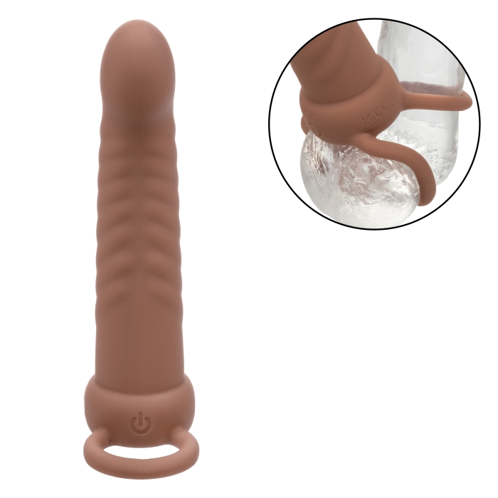 PERFORMANCE MAXX RECHARGEABLE RIBBED DUAL PENETRATOR - BROWN