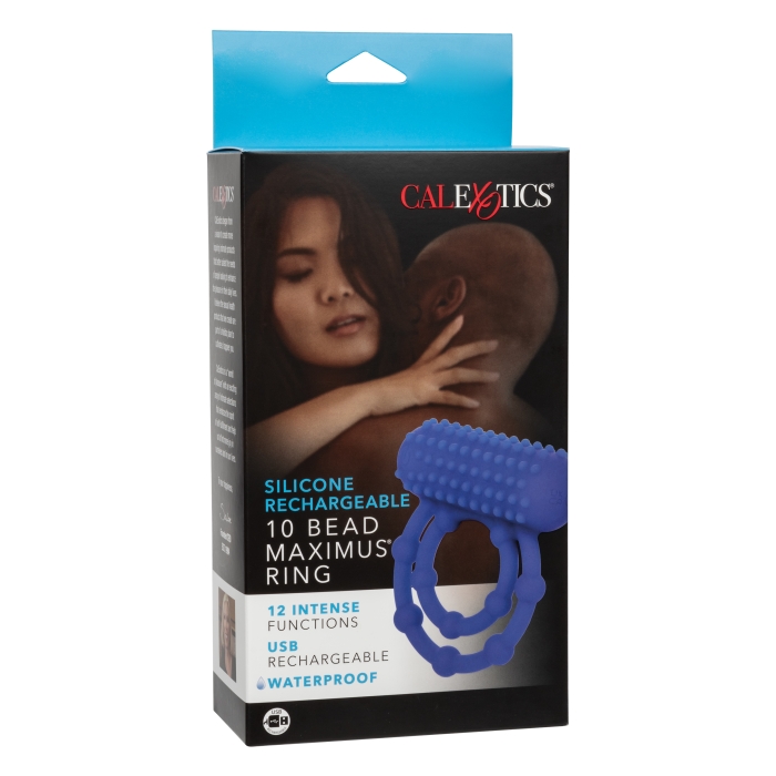 SILICONE RECHARGEABLE 10 BEAD MAXIMUS RING - BLUE