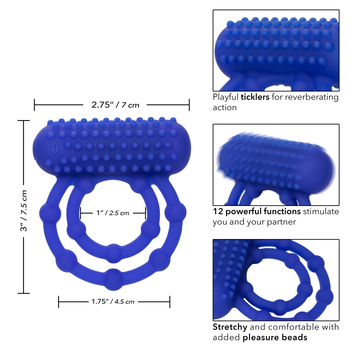 SILICONE RECHARGEABLE 10 BEAD MAXIMUS RING - BLUE
