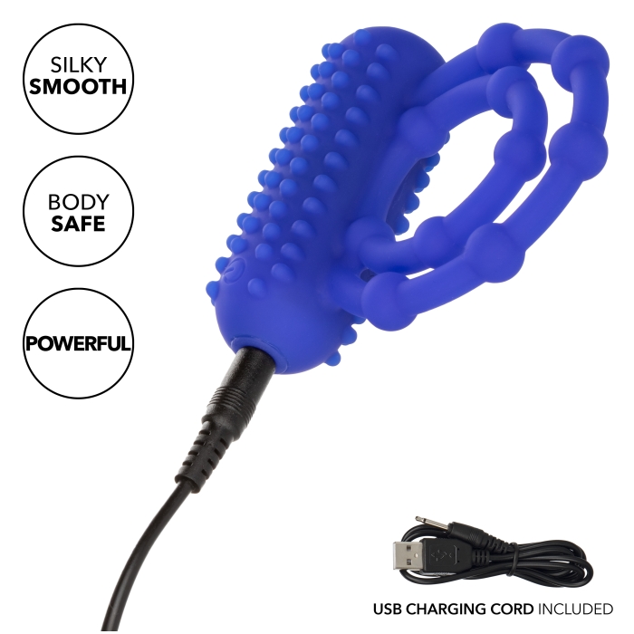 SILICONE RECHARGEABLE 10 BEAD MAXIMUS RING - BLUE