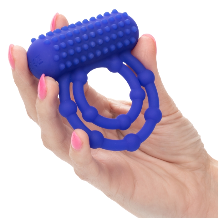 SILICONE RECHARGEABLE 10 BEAD MAXIMUS RING - BLUE