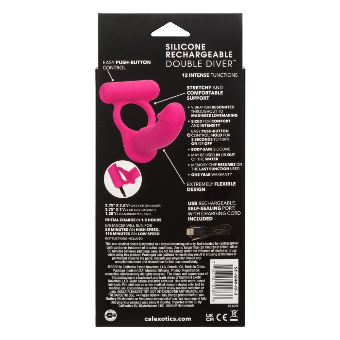 SILICONE RECHARGEABLE DOUBLE DIVER - PINK