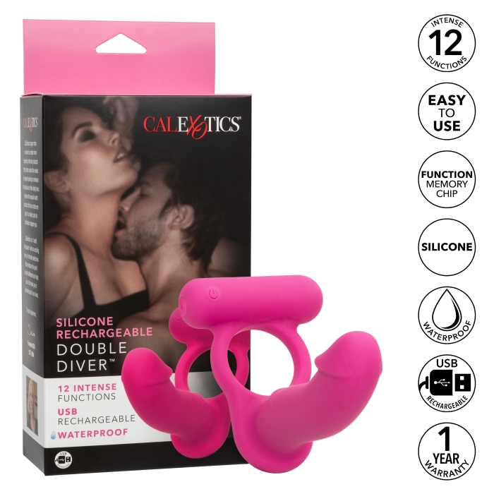 SILICONE RECHARGEABLE DOUBLE DIVER - PINK