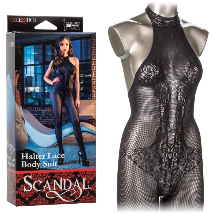 SCANDAL HALTER LACE BODYSUIT - BLACK SCANDAL HALTER LACE BODYSUIT - BLACK