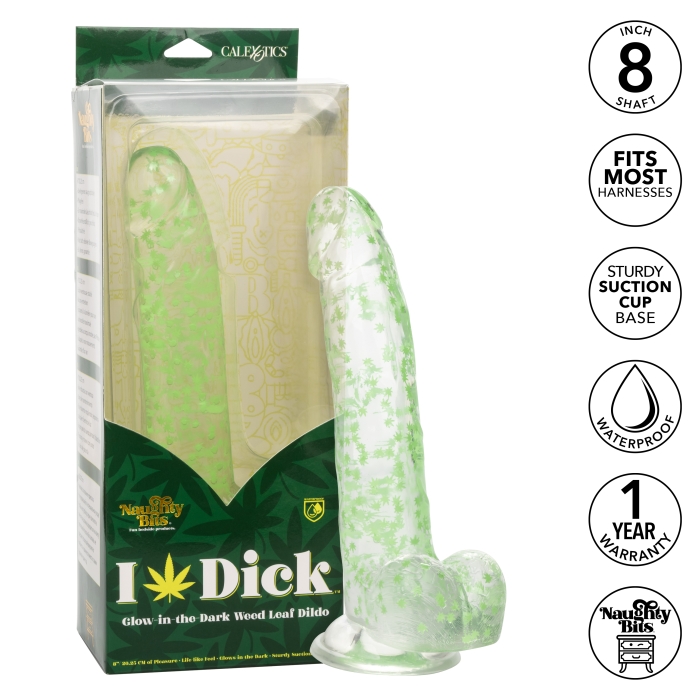 NAUGHTY BITS I LEAF DICK GLOW-IN-THE-DARK WEED LEAF DILDO