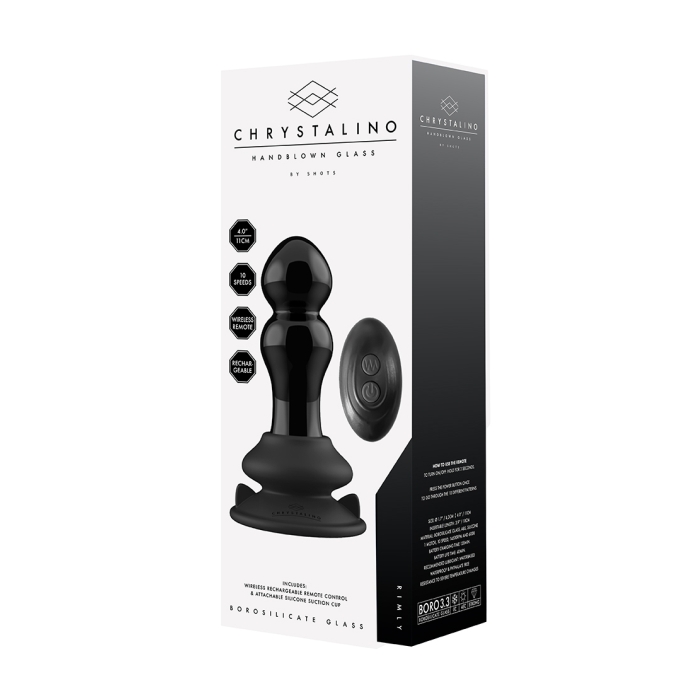 RIMLY GLASS VIBE W/ SUCTION CUP & REMOTE 10X - BLACK RIMLY GLASS VIBE W/ SUCTION CUP & REMOTE 10X - BLACK