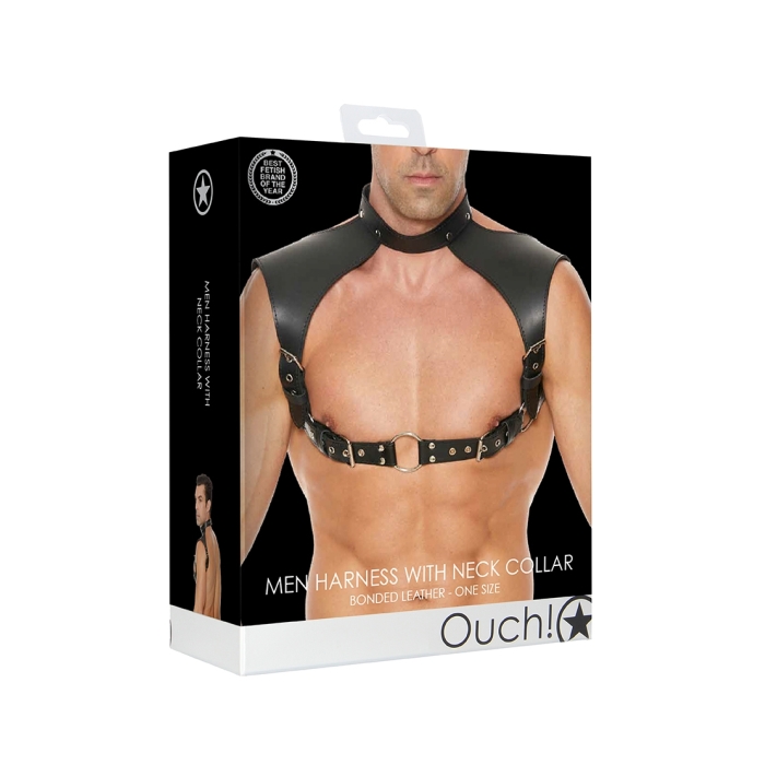 MEN HARNESS WITH NECK COLLAR - ONE SIZE - BLACK MEN HARNESS WITH NECK COLLAR - ONE SIZE - BLACK