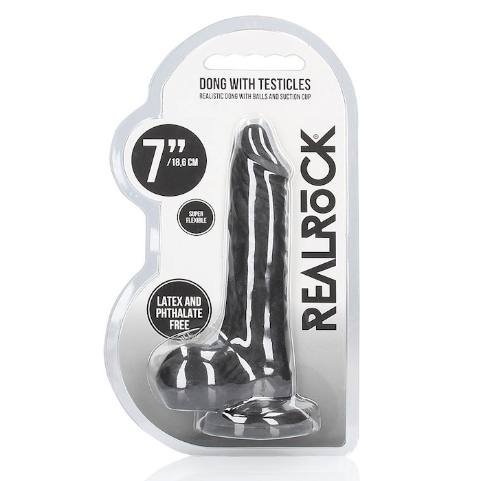 REALISTIC DILDO WITH BALLS 7" 17 CM BLACK REALISTIC DILDO WITH BALLS 7" 17 CM BLACK