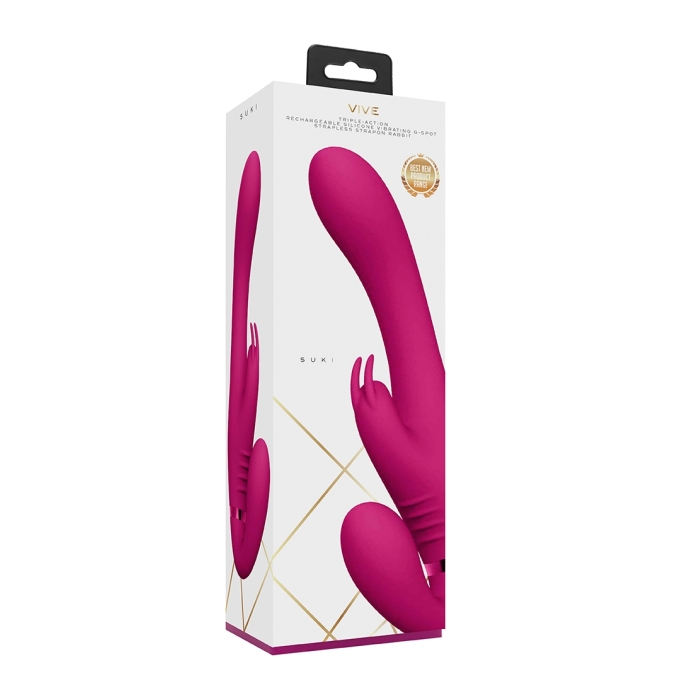 SUKI - VIBRATING STRAPLESS STRAP-ON RABBIT - PINK SUKI - VIBRATING STRAPLESS STRAP-ON RABBIT - PINK