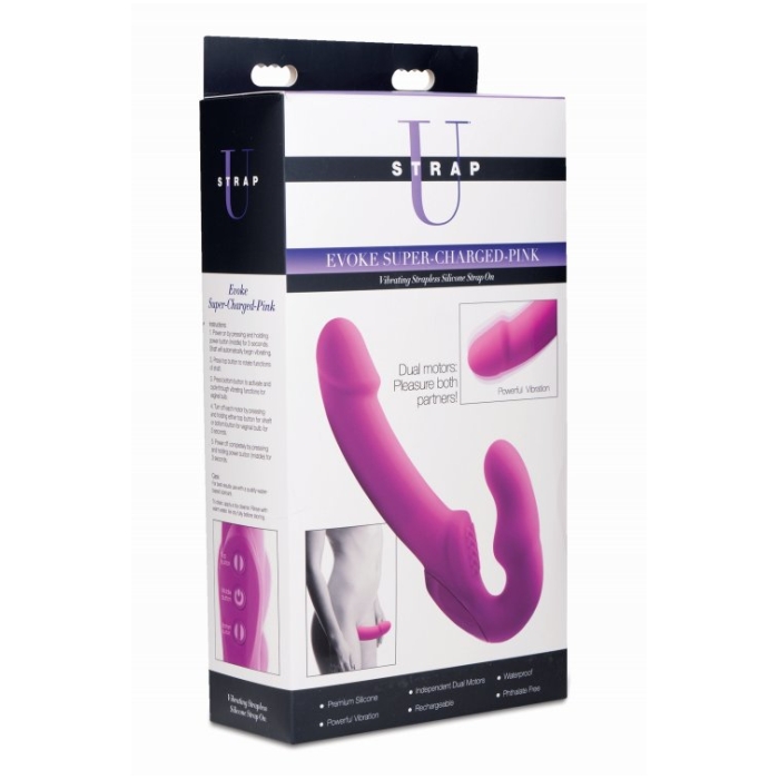 EVOKE RECHARGEABLE VIBRATING SILICONE STRAPLESS STRAPON PINK EVOKE RECHARGEABLE VIBRATING SILICONE STRAPLESS STRAPON PINK