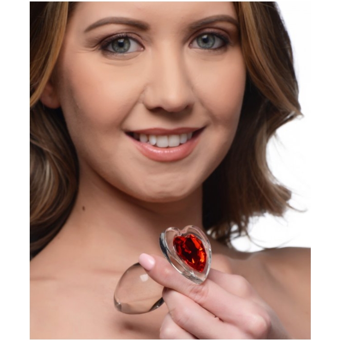 BS RED HEART GEM GLASS ANAL PLUG - MEDIUM
