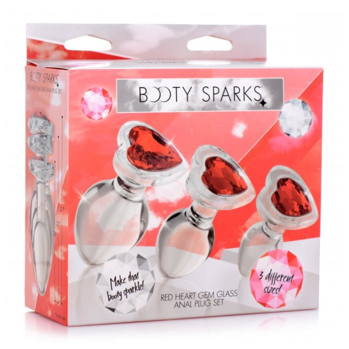 BS RED HEART GEM GLASS ANAL PLUG - SET BS RED HEART GEM GLASS ANAL PLUG - SET