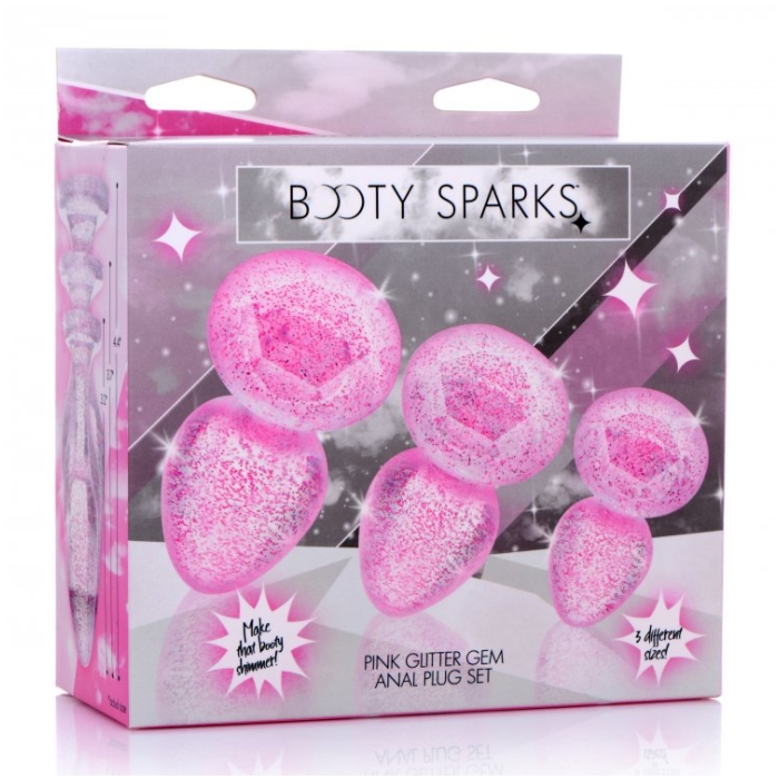 GLITTER GEM ANAL PLUG SET - PINK GLITTER GEM ANAL PLUG SET - PINK