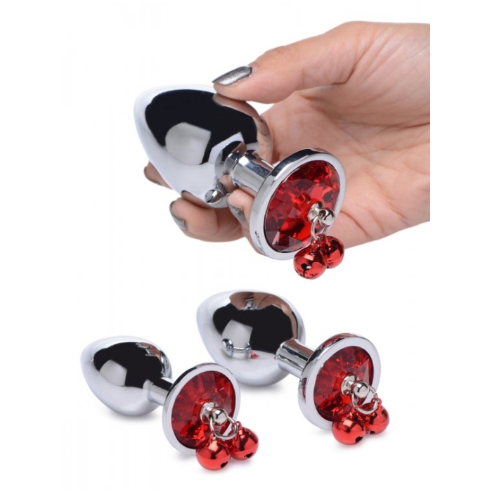 BS RED GEM WITH BELLS ANAL PLUG SET 4"