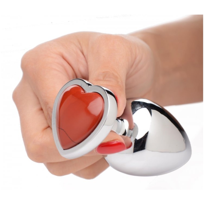 BS GEMSTONES RED JASPER HEART - LARGE ANAL PLUG