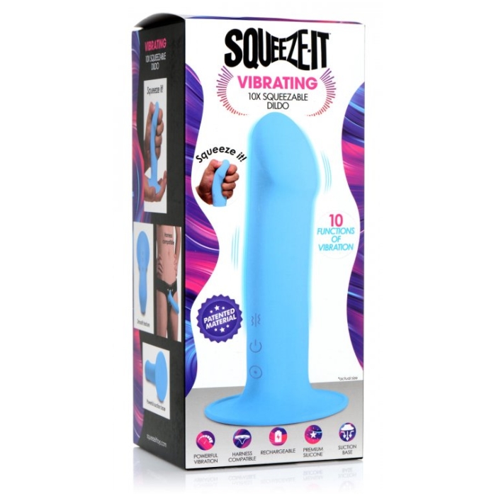SQ VIBRATING 10X SQUEEZABLE DILDO - BLUE SQ VIBRATING 10X SQUEEZABLE DILDO - BLUE