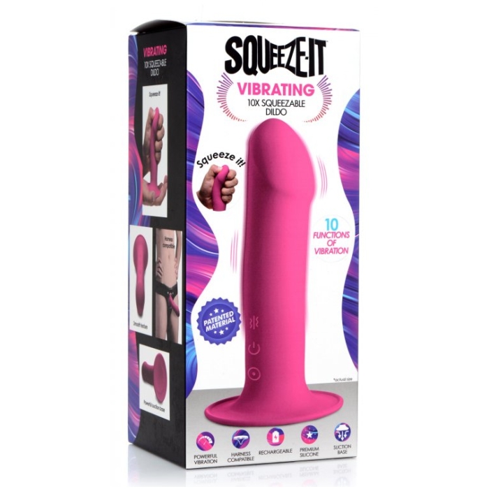 SQ VIBRATING 10X SQUEEZABLE DILDO - PINK SQ VIBRATING 10X SQUEEZABLE DILDO - PINK
