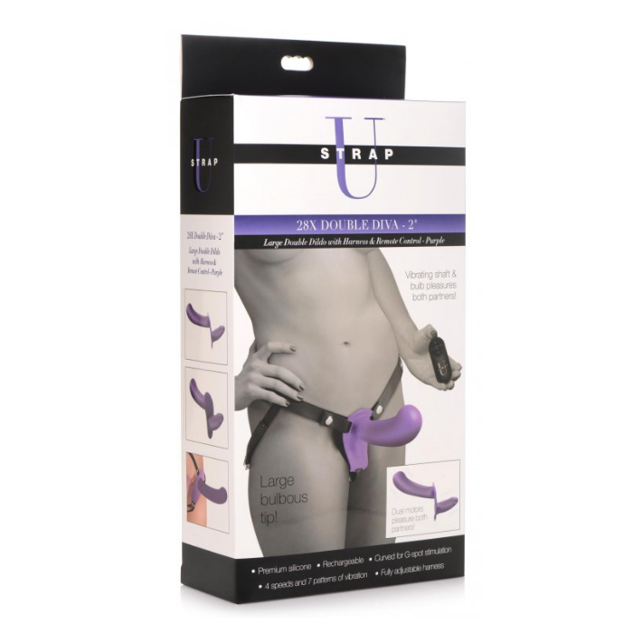 SU 28X DOUBLE DEVA 2" DOUBLE DILDO W/HARNESS REMOTE - PURPLE SU 28X DOUBLE DEVA 2" DOUBLE DILDO W/HARNESS REMOTE - PURPLE