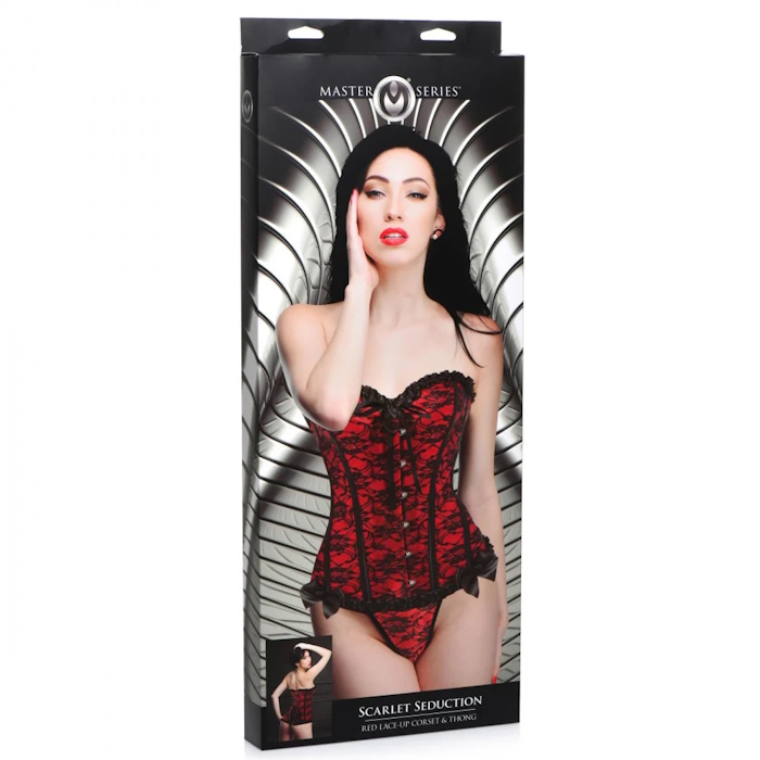 CORSET & THONG LARGE SCARLET SEDUCTION LACE UP CORSET & THONG LARGE SCARLET SEDUCTION LACE UP
