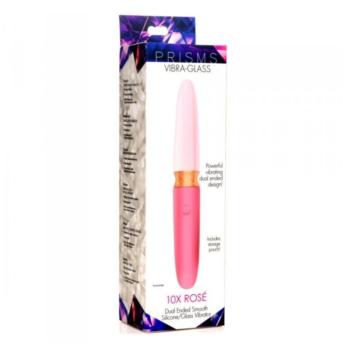 PR VIBRA-GLASS 10X ROSE DUAL ENDED SMOOTH SILI/GLASS V PR VIBRA-GLASS 10X ROSE DUAL ENDED SMOOTH SILI/GLASS V