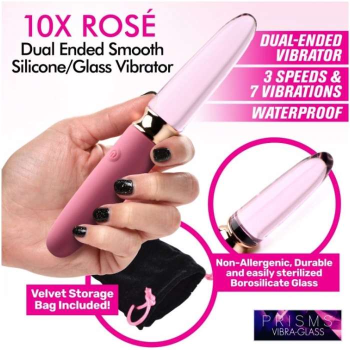 PR VIBRA-GLASS 10X ROSE DUAL ENDED SMOOTH SILI/GLASS V