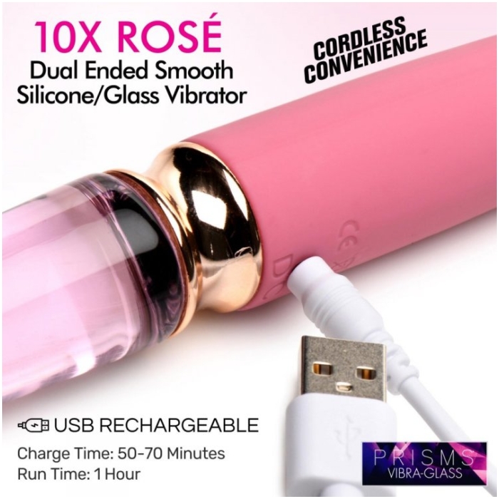 PR VIBRA-GLASS 10X ROSE DUAL ENDED SMOOTH SILI/GLASS V
